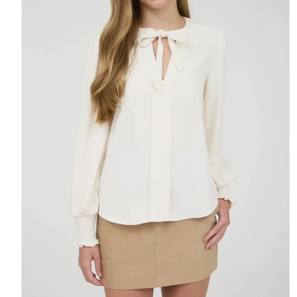 Romantic Tie Neck Blouse Long Sleeve Dark‎ Academia Office Siren Plus 2X NWOT